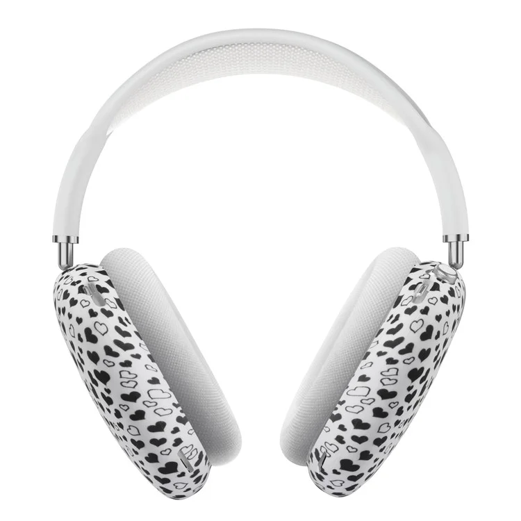 Neuer Silikon-Ohrschutz-Schutzbezug für AirPods Max Bluetooth-Kopfhörer - Schwarz/Weißes Herz