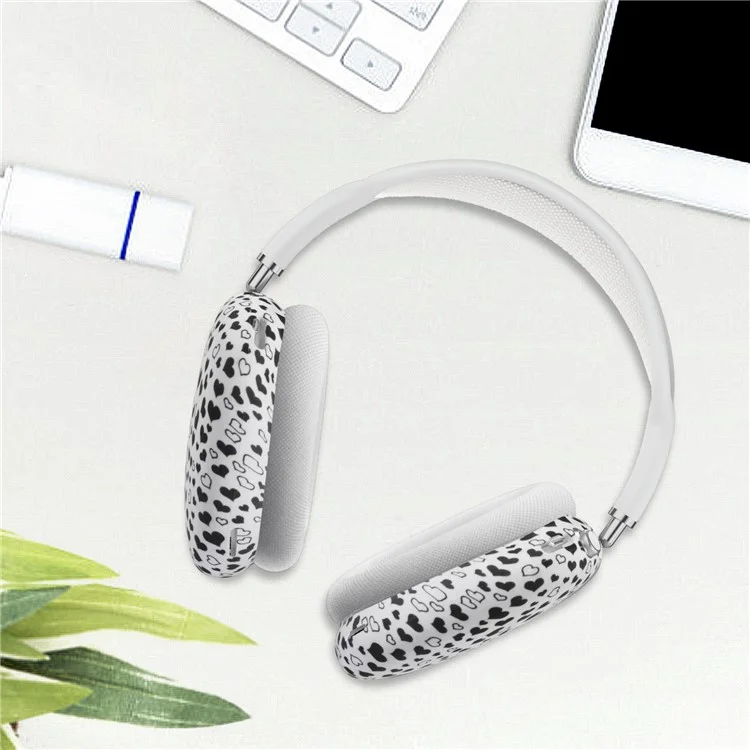Neuer Silikon-Ohrschutz-Schutzbezug für AirPods Max Bluetooth-Kopfhörer - Schwarz/Weißes Herz