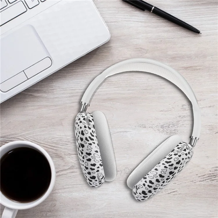 Neuer Silikon-Ohrschutz-Schutzbezug für AirPods Max Bluetooth-Kopfhörer - Schwarz/Weißes Herz