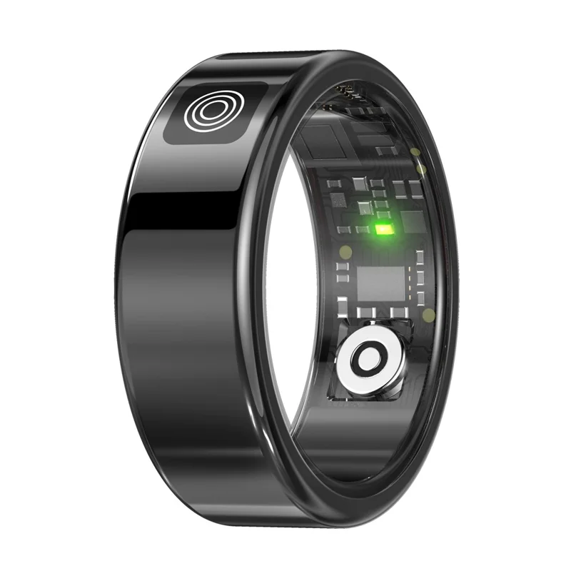 SR08 Digital Display Smart Ring Sleep Tracker Blood Oxygen Heart Rate Monitor Ring ( Magnetic Cable Charging ) - Bright Black  /  Size 10