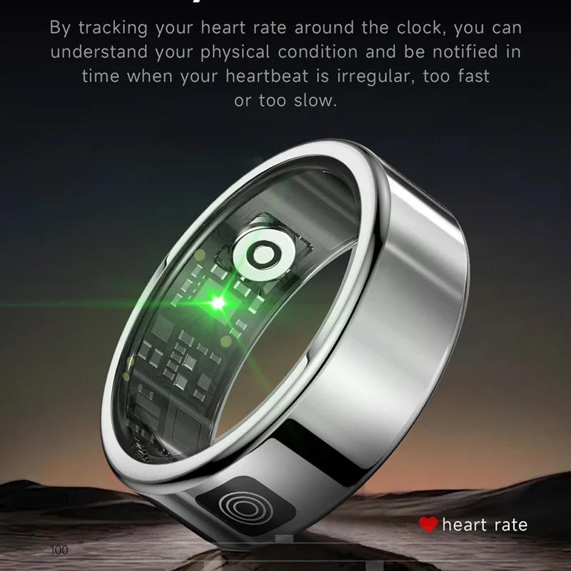 SR08 Digital Display Smart Ring Sleep Tracker Blood Oxygen Heart Rate Monitor Ring ( Magnetic Cable Charging ) - Bright Black  /  Size 10