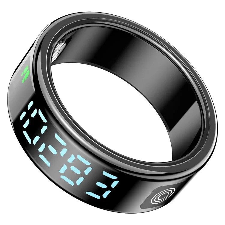 SR08 Bague Intelligente Tracker de Sommeil avec Affichage Numérique, Moniteur de Saturation en Oxygène et Fréquence Cardiaque avec Boîtier de Charge - Noir Brillant / Taille 8