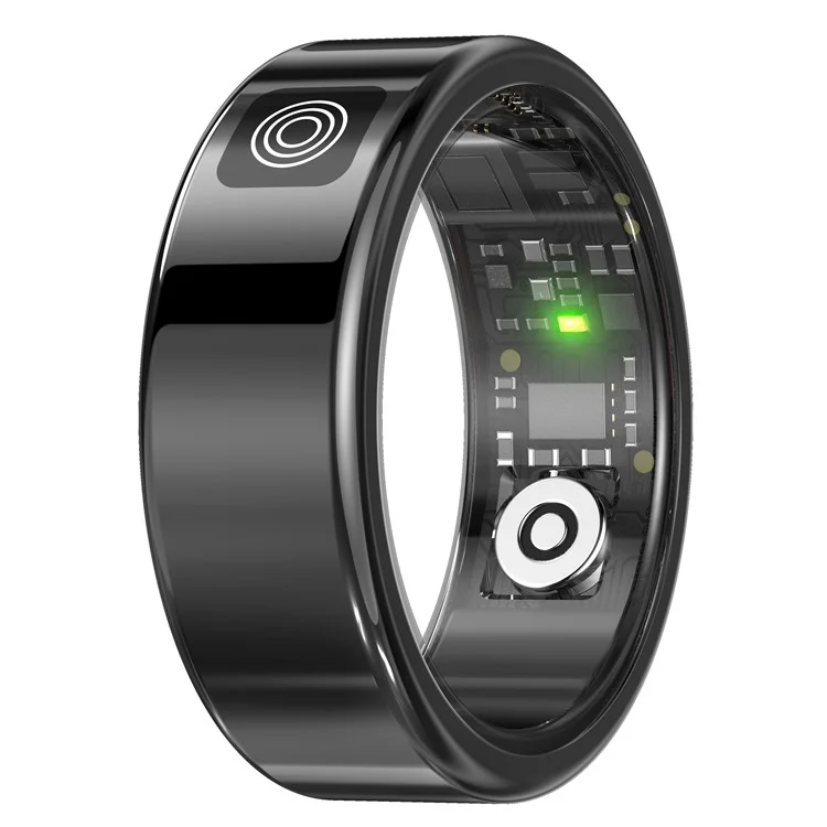 SR08 Bague Intelligente Tracker de Sommeil avec Affichage Numérique, Moniteur de Saturation en Oxygène et Fréquence Cardiaque avec Boîtier de Charge - Noir Brillant / Taille 8
