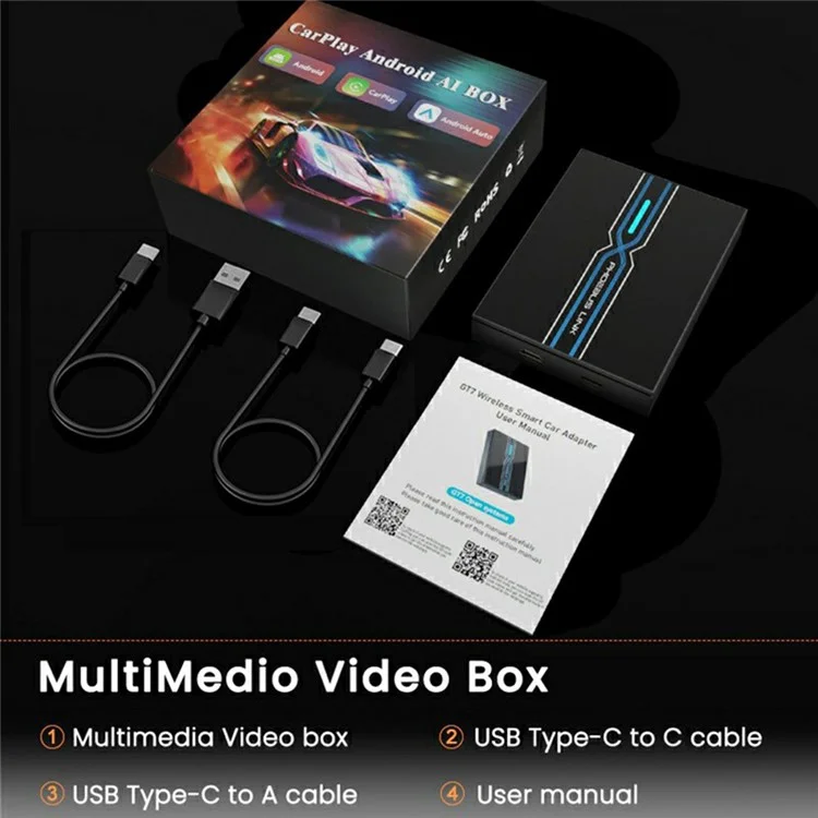 GT7 3 In 1 Wireless Smart Car Adapter Bluetooth-compatible + WiFi CarPlay Android Auto Box 8 + 128GB