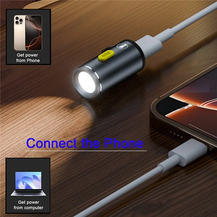PW-055 2Pcs 210 Lumens USB C Mini LED Flashlight Interior Atmosphere Lighting Torch for Outdoor Walking Cycling