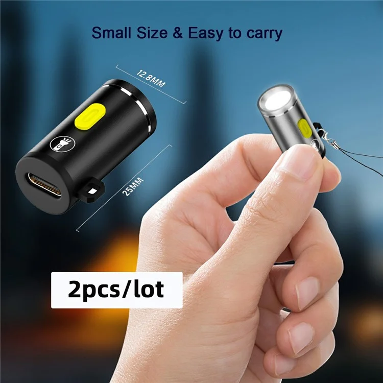 PW-055 2Pcs 210 Lumens USB C Mini LED Flashlight Interior Atmosphere Lighting Torch for Outdoor Walking Cycling