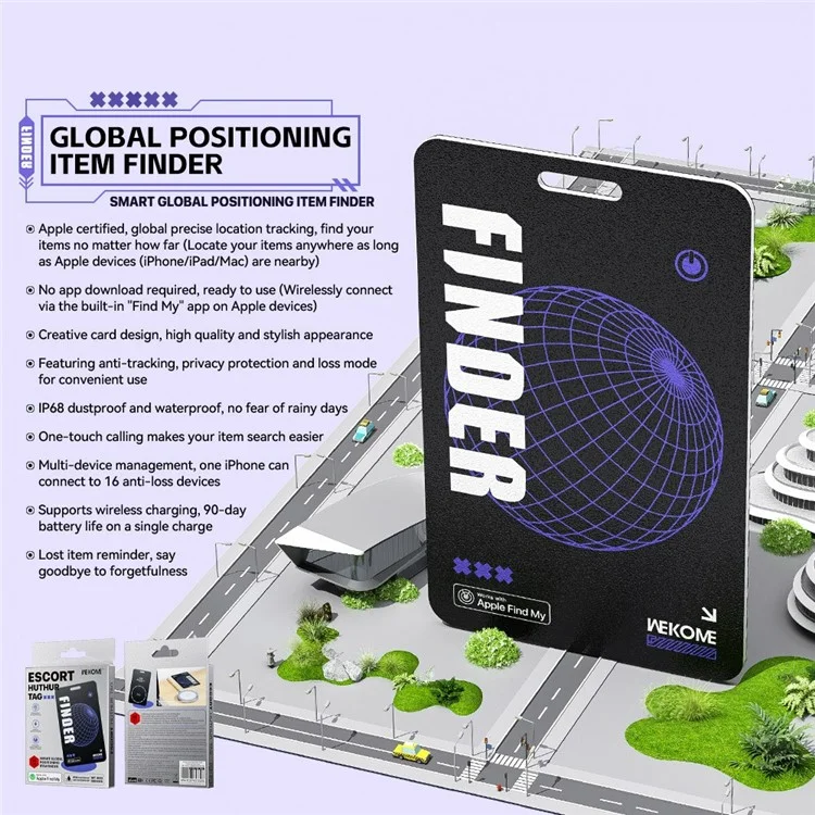 WEKOME WT-D03 Huthur Tarjeta Inteligente de Seguimiento Global con Localizador Anti-Pérdida Estilo Tarjeta, Resistente al Agua IP68