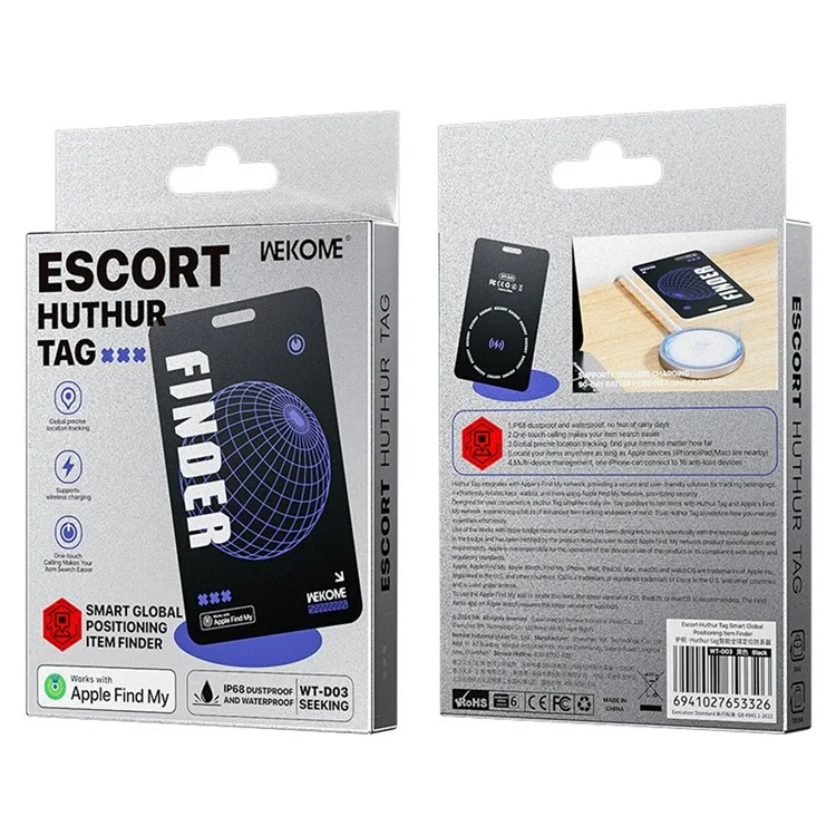 WEKOME WT-D03 Huthur Tarjeta Inteligente de Seguimiento Global con Localizador Anti-Pérdida Estilo Tarjeta, Resistente al Agua IP68