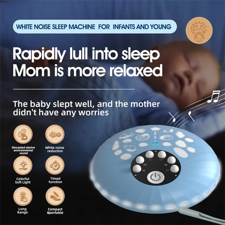 A1 Shell Design Baby Night Light Rechargeable White Noise Sleep Aid Machine - Blue