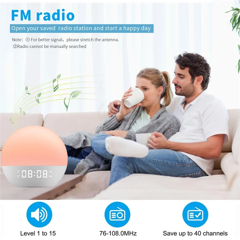 SH08 Bedside LED Night Light Wake Up Alarm Clock Light with Ambient Colors  /  White Noise  /  Sleep Aid - US Plug