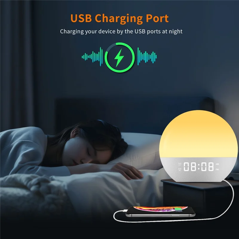 SH08 Bedside LED Night Light Wake Up Alarm Clock Light with Ambient Colors  /  White Noise  /  Sleep Aid - US Plug