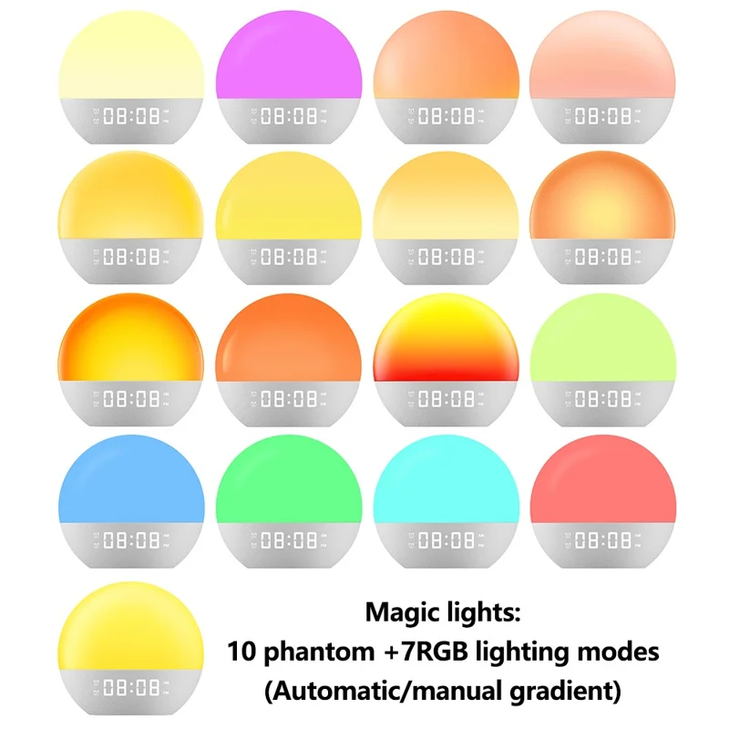 SH08 Bedside LED Night Light Wake Up Alarm Clock Light with Ambient Colors  /  White Noise  /  Sleep Aid - US Plug