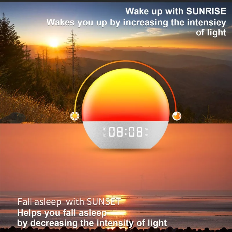 SH08 Bedside LED Night Light Wake Up Alarm Clock Light with Ambient Colors  /  White Noise  /  Sleep Aid - US Plug