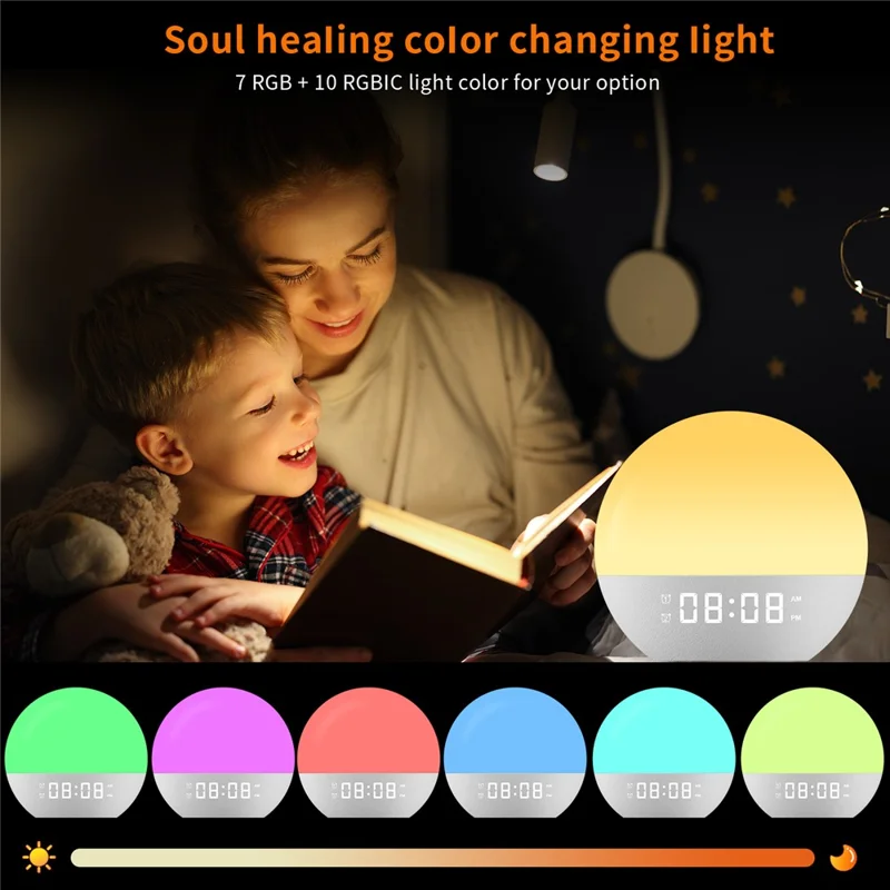 SH08 Bedside LED Night Light Wake Up Alarm Clock Light with Ambient Colors  /  White Noise  /  Sleep Aid - US Plug