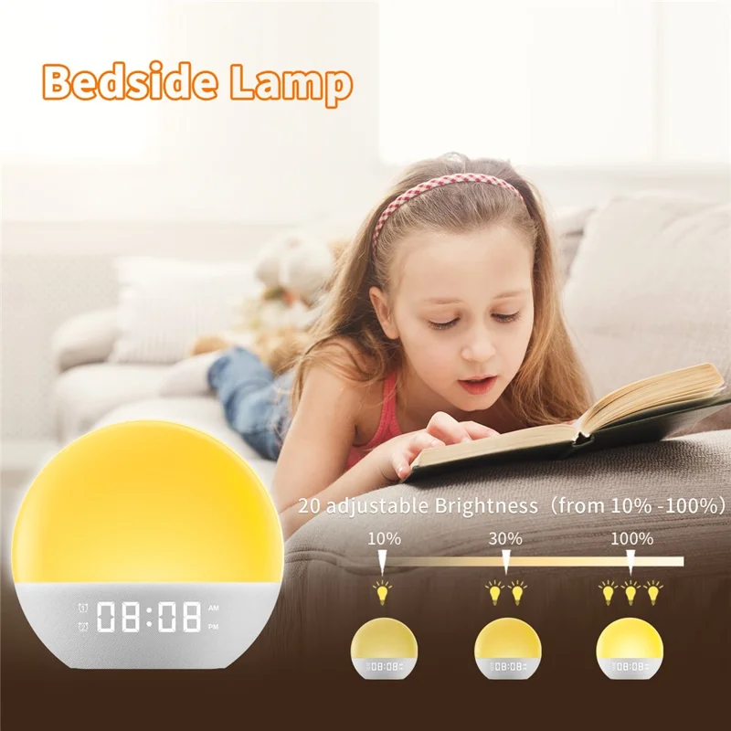 SH08 Bedside LED Night Light Wake Up Alarm Clock Light with Ambient Colors  /  White Noise  /  Sleep Aid - US Plug