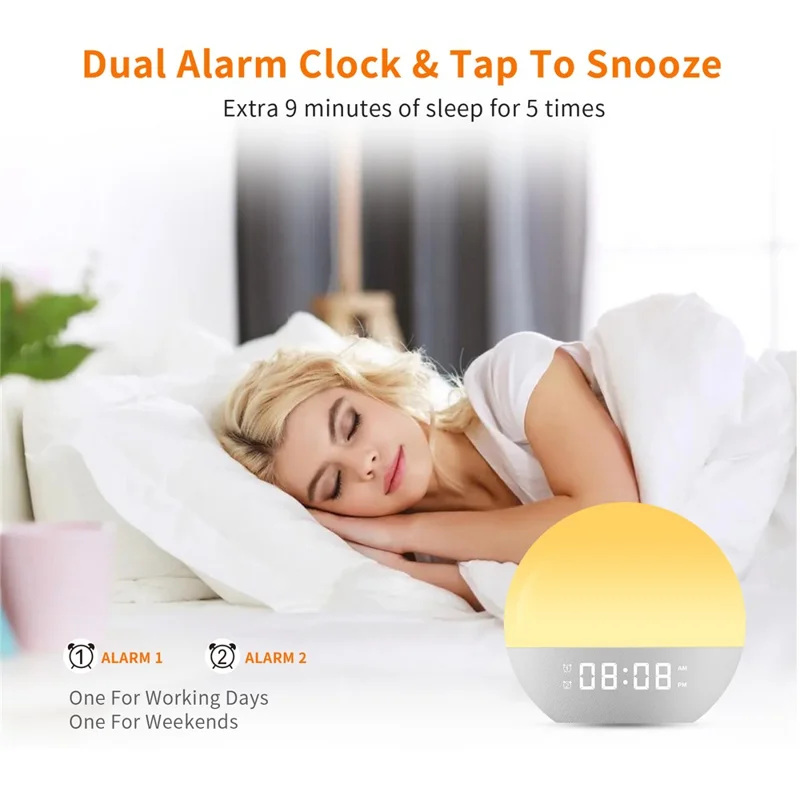 SH08 Bedside LED Night Light Wake Up Alarm Clock Light with Ambient Colors  /  White Noise  /  Sleep Aid - US Plug