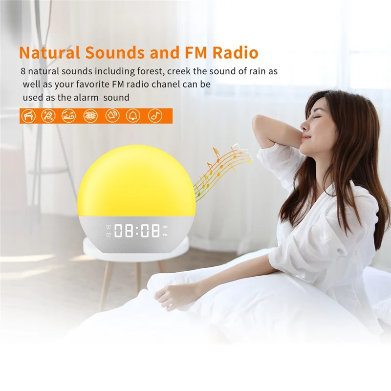 SH08 Bedside LED Night Light Wake Up Alarm Clock Light with Ambient Colors  /  White Noise  /  Sleep Aid - US Plug