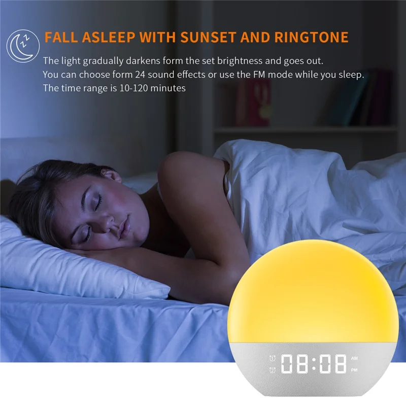 SH08 Bedside LED Night Light Wake Up Alarm Clock Light with Ambient Colors  /  White Noise  /  Sleep Aid - EU Plug