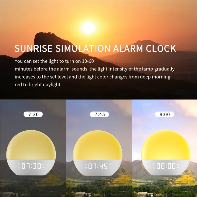 SH08 Bedside LED Night Light Wake Up Alarm Clock Light with Ambient Colors  /  White Noise  /  Sleep Aid - EU Plug