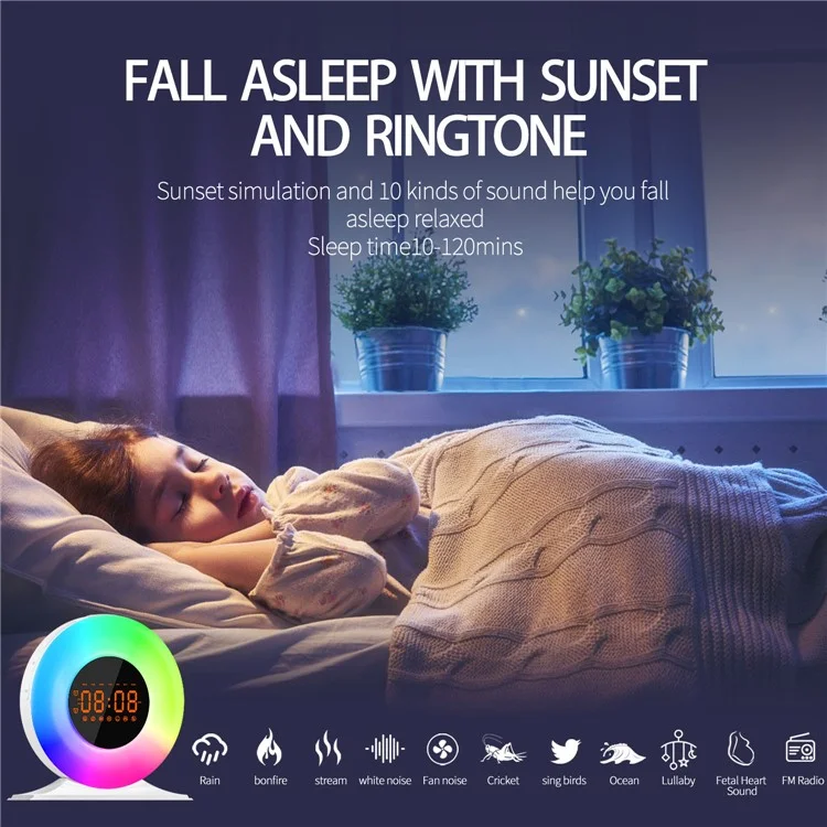 SH05 Intelligent Sleep Aid Device White Noise Machine Smart Wake-Up Light Breathing Night Light - US Plug