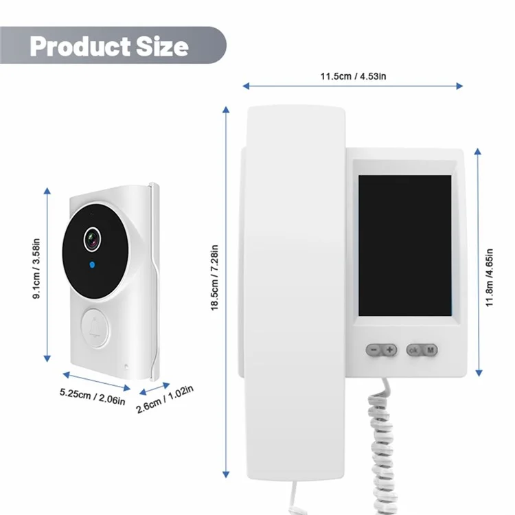 Y9-KP1 Campanello Video HD con Schermo IPS da 3,5 Pollici, Trasmissione 2,4G, Audio Bidirezionale, Visione Notturna, Impermeabile IP44 - Bianco