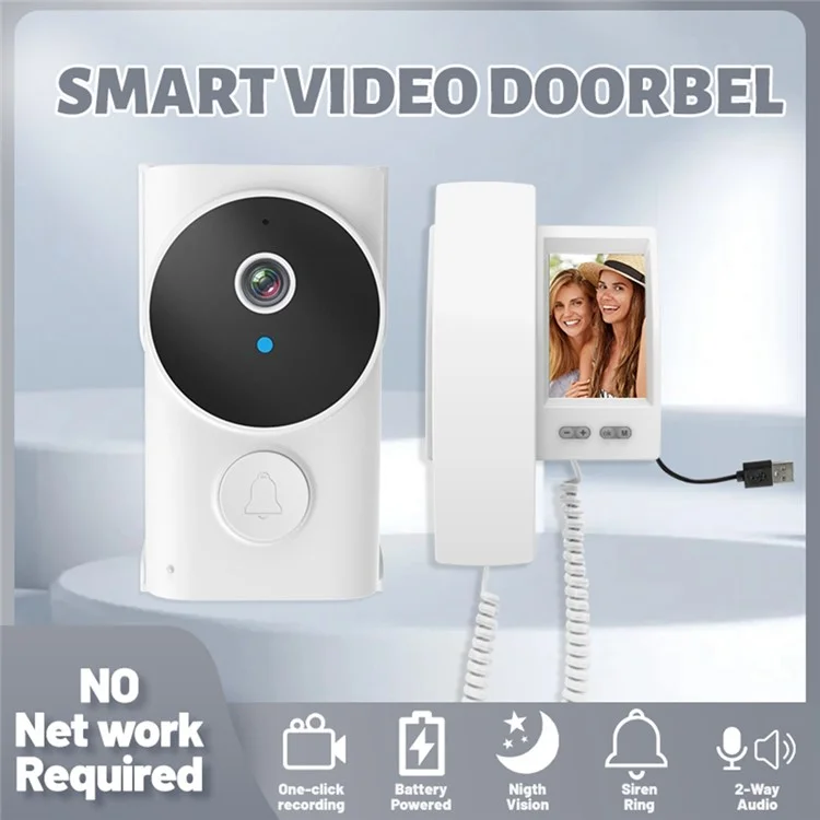 Y9-KP1 Campanello Video HD con Schermo IPS da 3,5 Pollici, Trasmissione 2,4G, Audio Bidirezionale, Visione Notturna, Impermeabile IP44 - Bianco