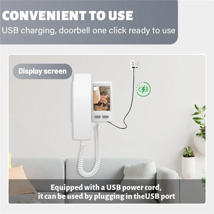 Y9-KP1 Campanello Video HD con Schermo IPS da 3,5 Pollici, Trasmissione 2,4G, Audio Bidirezionale, Visione Notturna, Impermeabile IP44 - Bianco