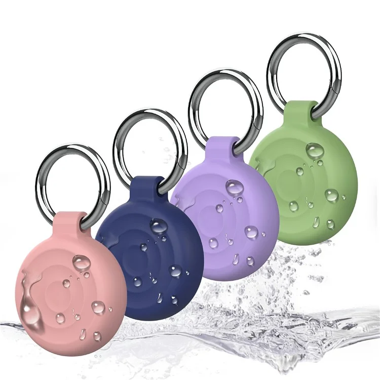 For AirTag Tracker Case Wavy Design Waterproof Silicone Protective Cover with Front / Back Film - Dark Blue
