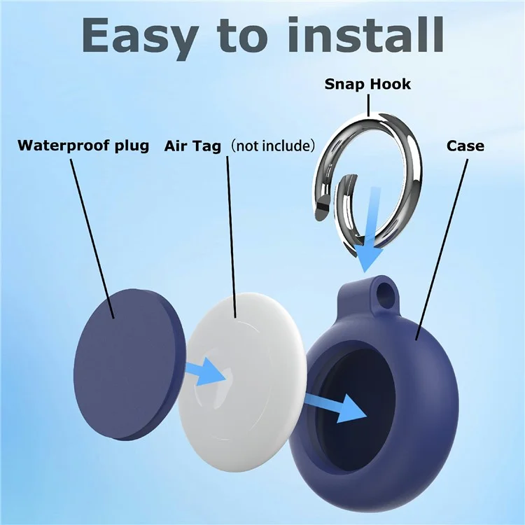 For AirTag Tracker Case Wavy Design Waterproof Silicone Protective Cover with Front / Back Film - Dark Blue