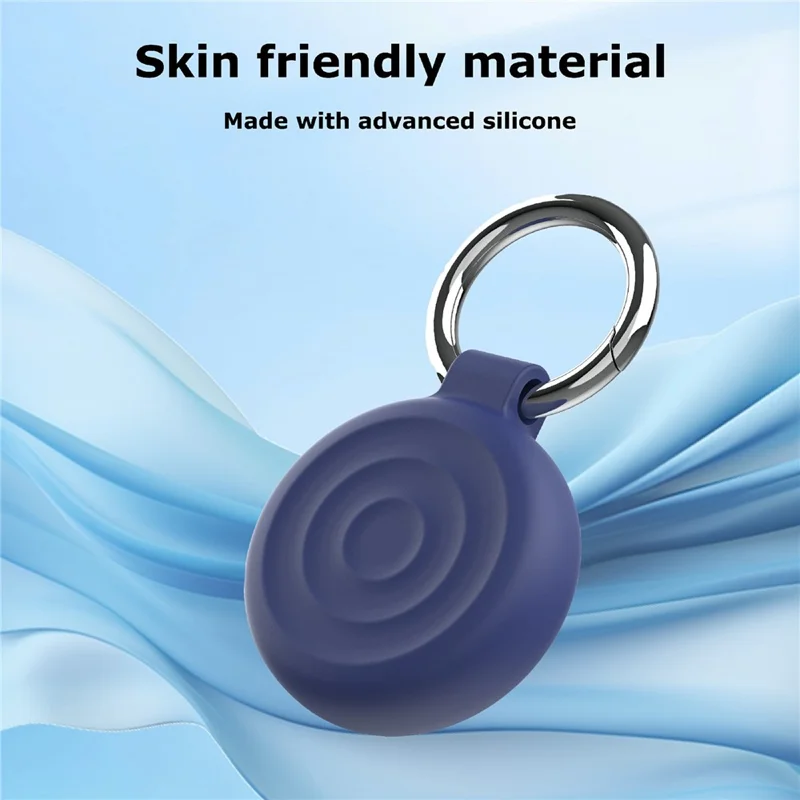 For AirTag Tracker Case Wavy Design Waterproof Silicone Protective Cover with Front / Back Film - Dark Blue