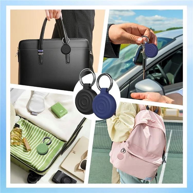 For AirTag Tracker Case Wavy Design Waterproof Silicone Protective Cover with Front / Back Film - Dark Blue