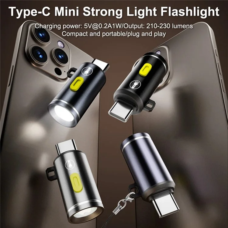 Mini LED Flashlight Type C Plug Rechargeable Portable Torch for Outdoor / Home Emergency - Dark Grey