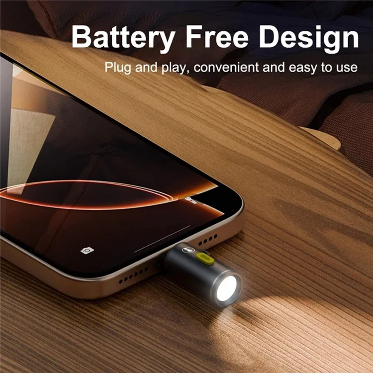 Mini LED Flashlight Type C Plug Rechargeable Portable Torch for Outdoor / Home Emergency - Dark Grey