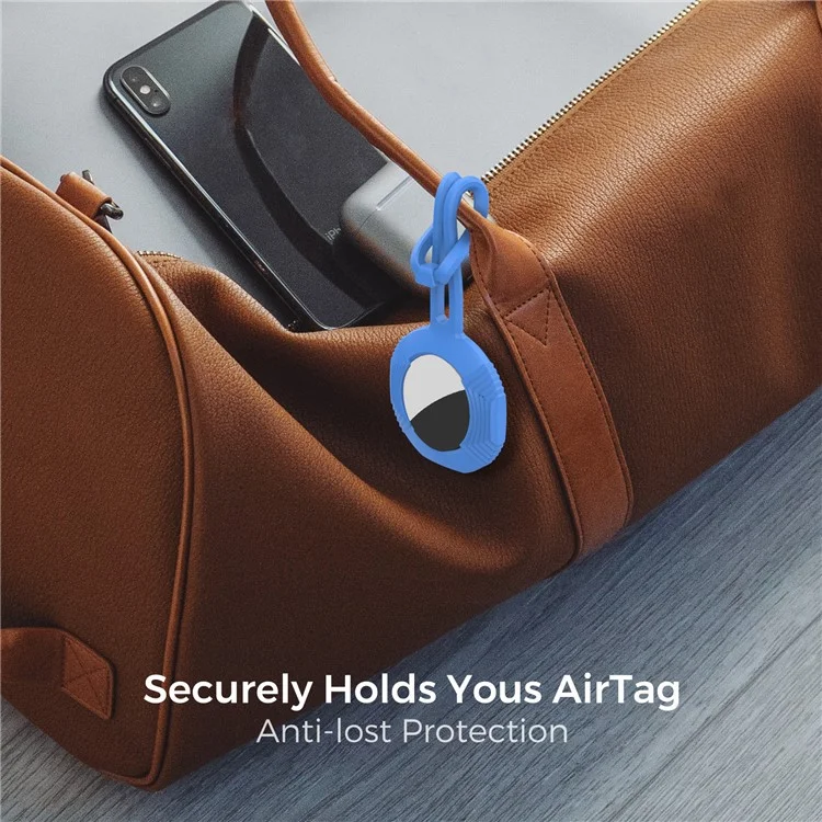 AHASTYLE PT164 Silikonhülle für AirTag-Tracker mit Fallschutz und Schlüsselband - Blau