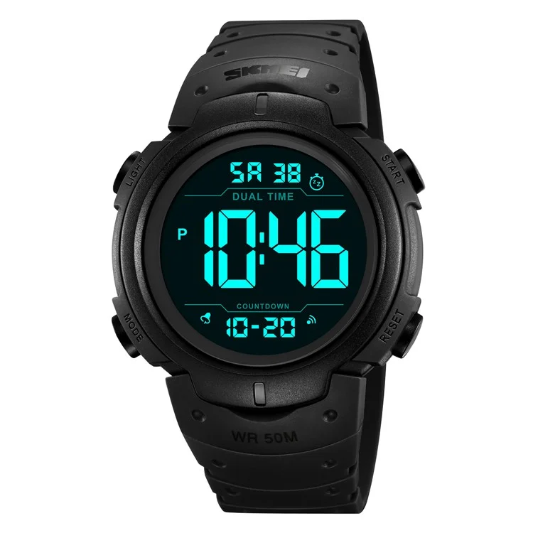 SKMEI 2304 Montre numérique multifonction pour extérieur avec double affichage horaire et rétroéclairage EL - Noir