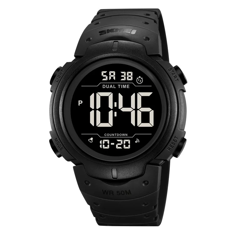 SKMEI 2304 Montre numérique multifonction pour extérieur avec double affichage horaire et rétroéclairage EL - Noir