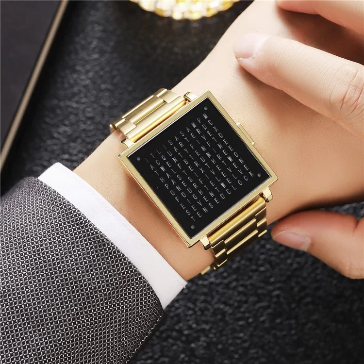 SKMEI 2312 Reloj Electrónico Multifuncional para Hombre con Visualización de Fecha, Digital Cuadrado - Correa de Oro / Acero