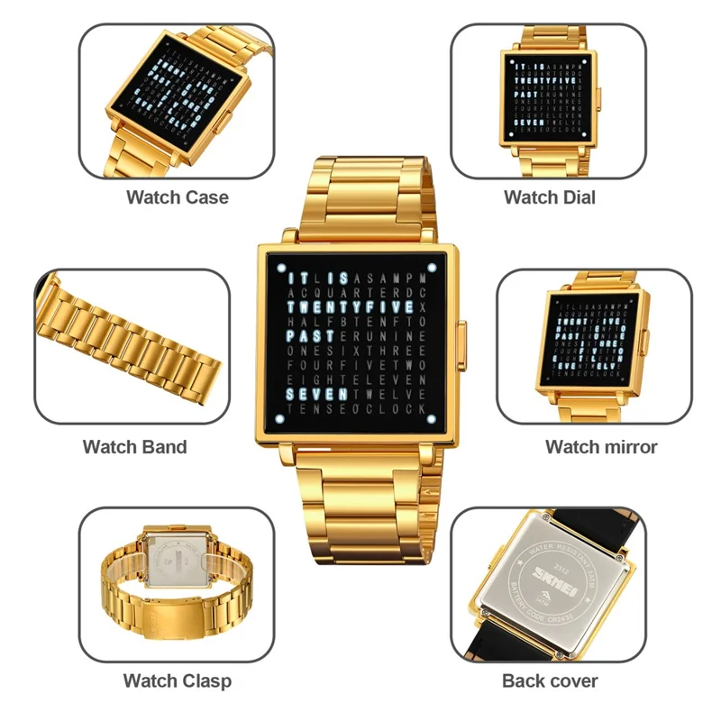 SKMEI 2312 Multifunctional Electronic Watch Date Display Square Digital Wristwatch for Men - Black / Steel Strap