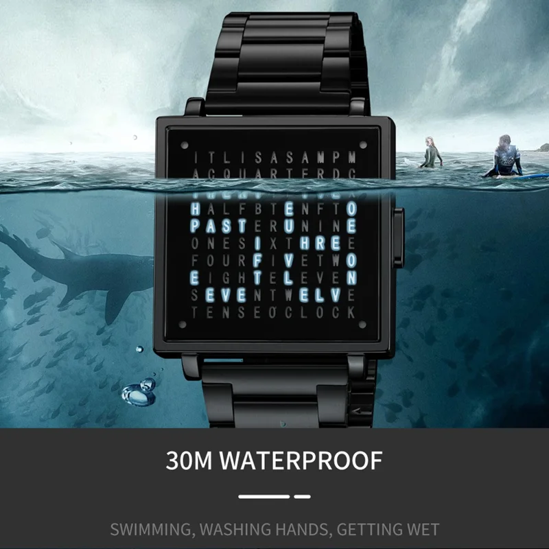 SKMEI 2312 Multifunctional Electronic Watch Date Display Square Digital Wristwatch for Men - Silver / Leather Strap