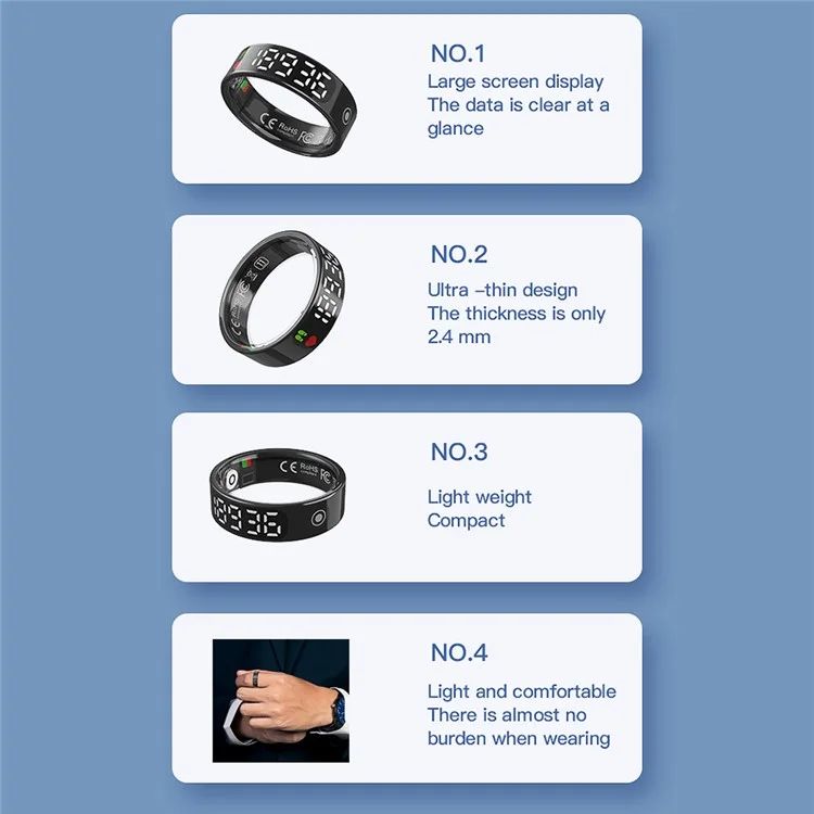 TK9 Digital Display Smart Ring Heart Rate Blood Pressure Sleep Monitor Waterproof Gesture Control Finger Ring - Rose Gold / Size 12