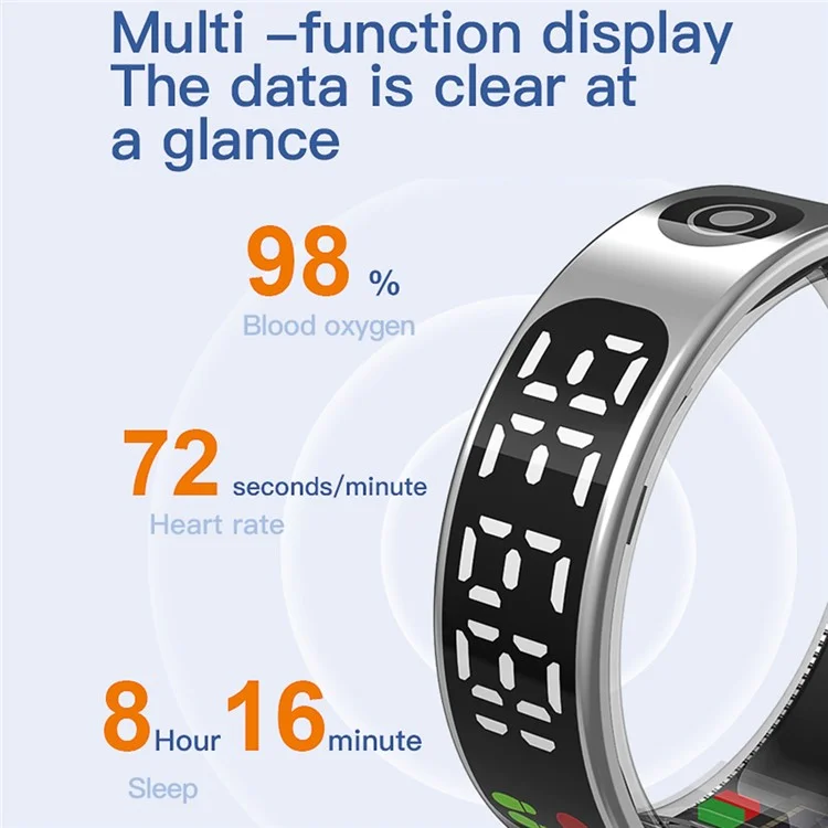 TK9 Digital Display Smart Ring Heart Rate Blood Pressure Sleep Monitor Waterproof Gesture Control Finger Ring - Rose Gold / Size 12