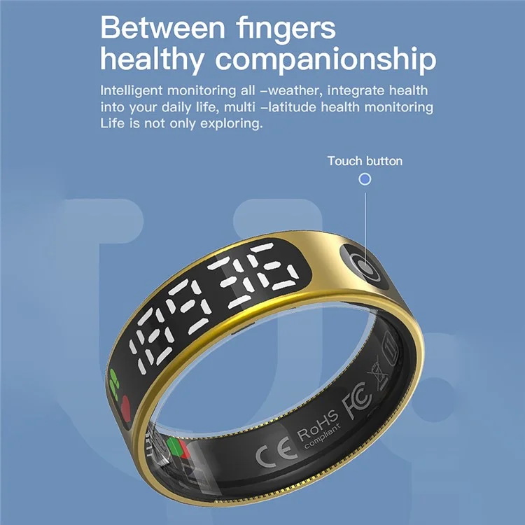 TK9 Digital Display Smart Ring Heart Rate Blood Pressure Sleep Monitor Waterproof Gesture Control Finger Ring - Rose Gold / Size 12