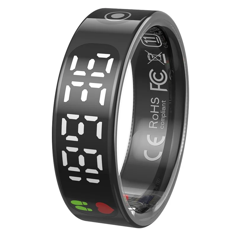 TK9 Digital Display Smart Ring Heart Rate Blood Pressure Sleep Monitor Waterproof Gesture Control Finger Ring - Black / Size 13
