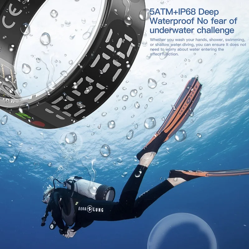 TK9 Digital Display Smart Ring Heart Rate Blood Pressure Sleep Monitor Waterproof Gesture Control Finger Ring - Black / Size 13