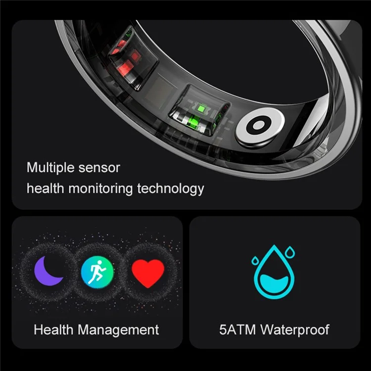 R09 Pedometer Smart Ring Heart Rate Blood Pressure Monitor Waterproof Bluetooth-compatible Finger Ring - Silver / Size 10