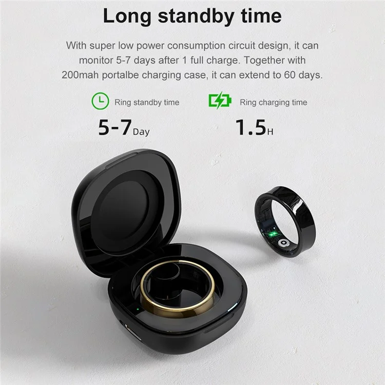 R09 Pedometer Smart Ring Heart Rate Blood Pressure Monitor Waterproof Bluetooth-compatible Finger Ring - Gold / Size 10