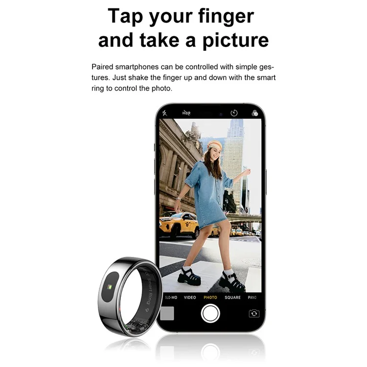 R08 Smart Ring 5 ATM Waterproof Heart Rate Blood Pressure Body Temperature Monitor Finger Ring - Gold / Size 10