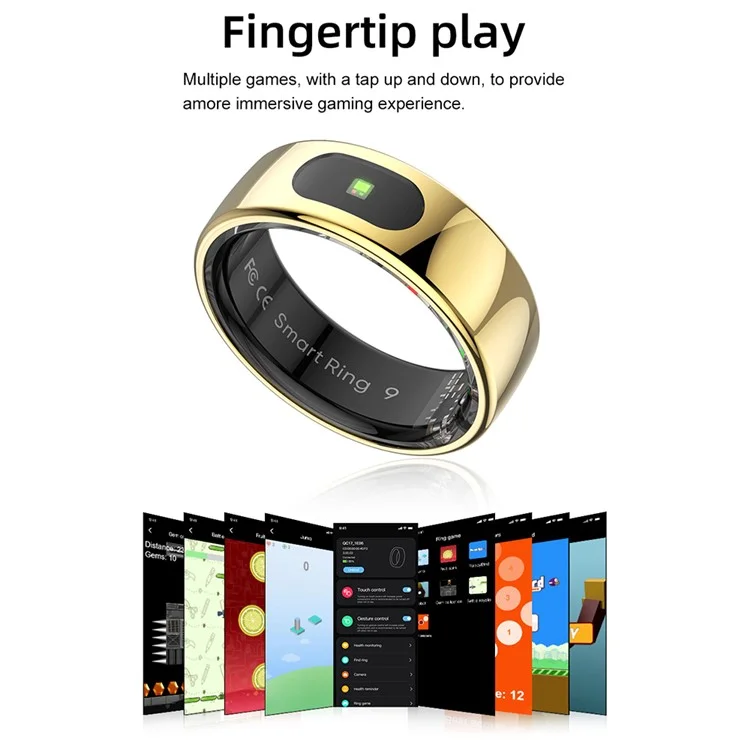 R08 Smart Ring 5 ATM Waterproof Heart Rate Blood Pressure Body Temperature Monitor Finger Ring - Gold / Size 10