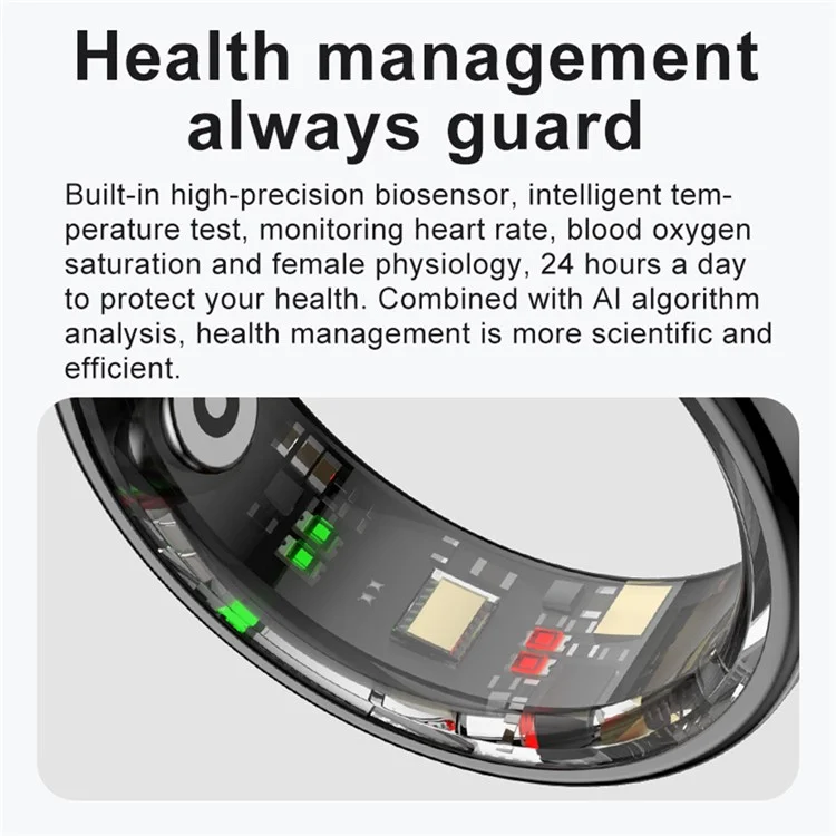 R08 Smart Ring 5 ATM Waterproof Heart Rate Blood Pressure Body Temperature Monitor Finger Ring - Gold / Size 10
