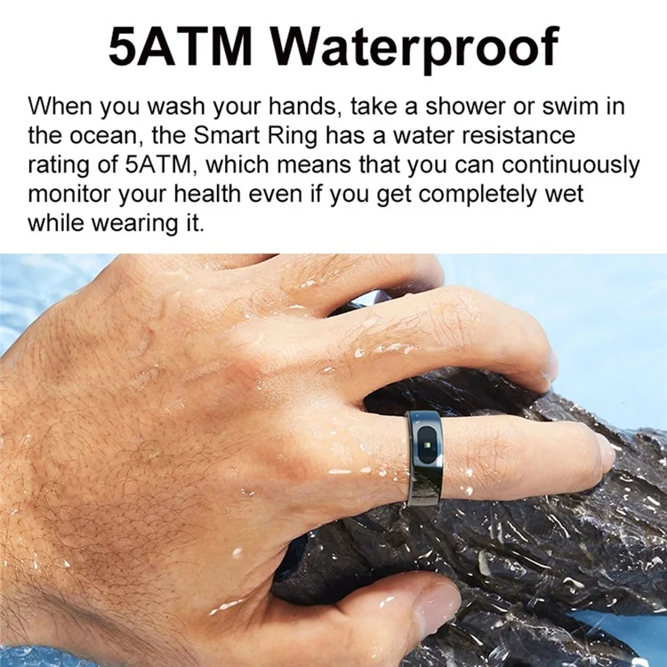 R08 Smart Ring 5 ATM Waterproof Heart Rate Blood Pressure Body Temperature Monitor Finger Ring - Gold / Size 10